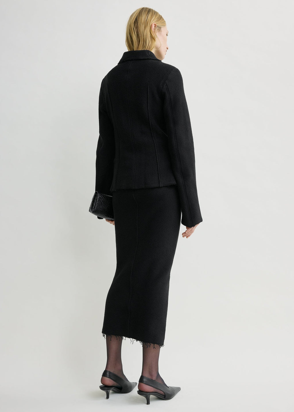 Raw hem cotton jacket black