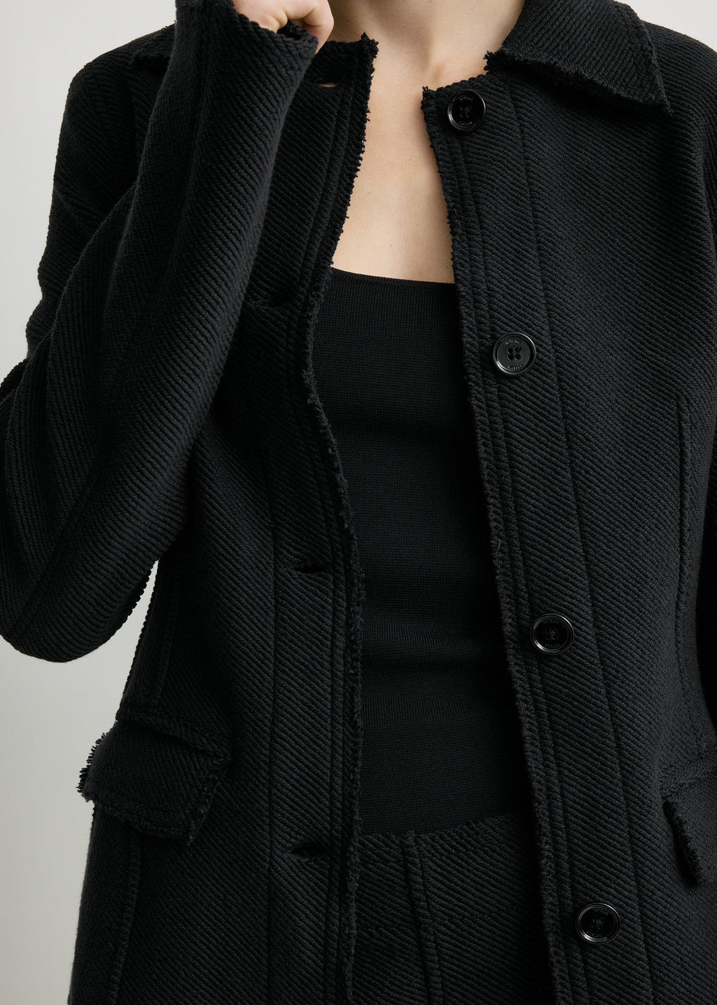 Raw hem cotton jacket black