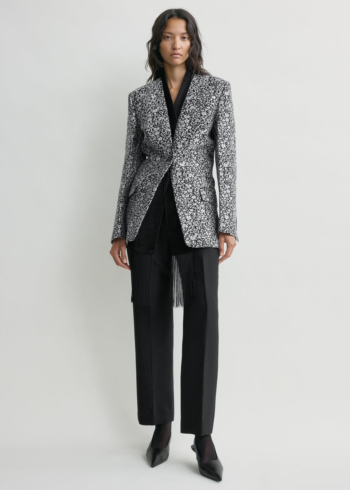 Floral slouch blazer white/black