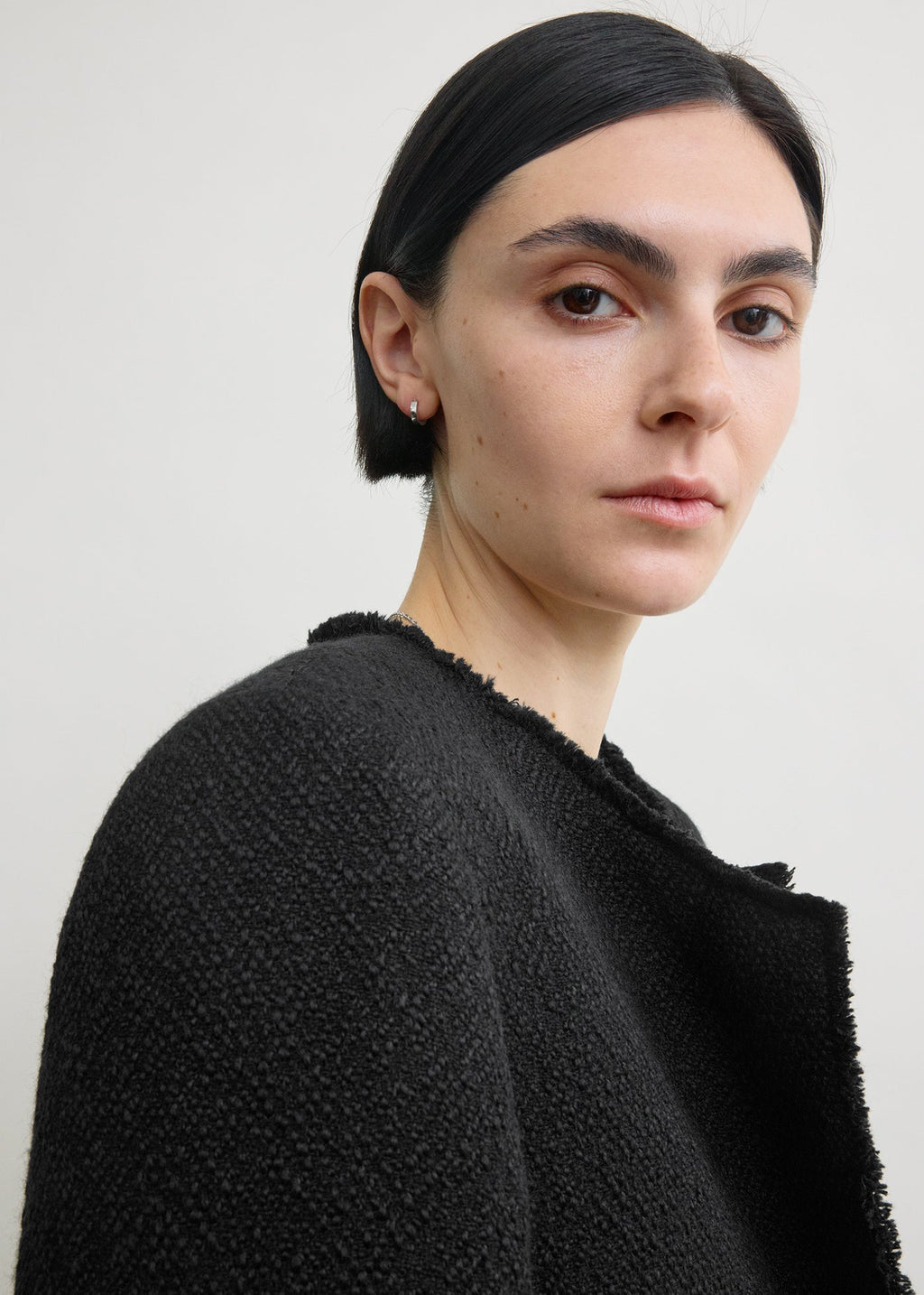 Open-front bouclé blazer black