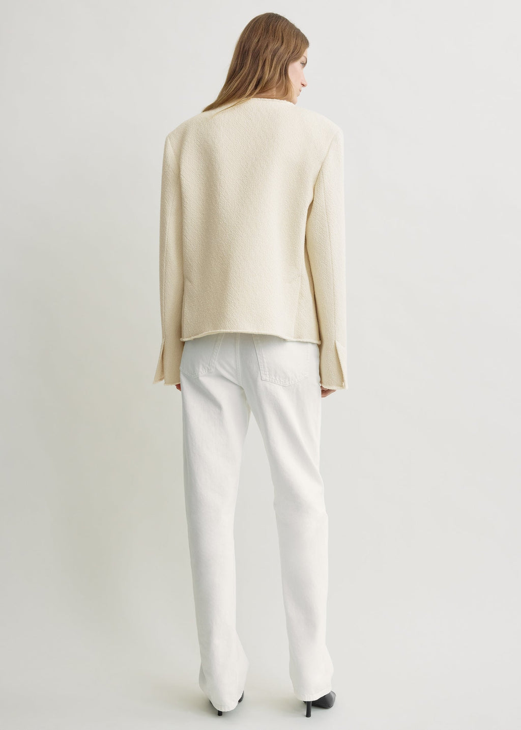 Open-front bouclé blazer ecru