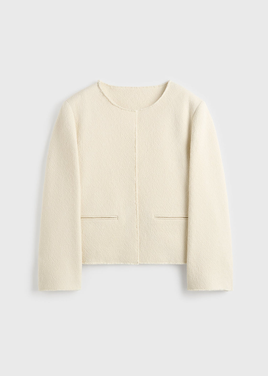Open-front bouclé blazer ecru